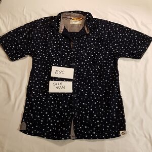 Free Planet boys size Medium or 10/12 button down short sleeves navy/ white